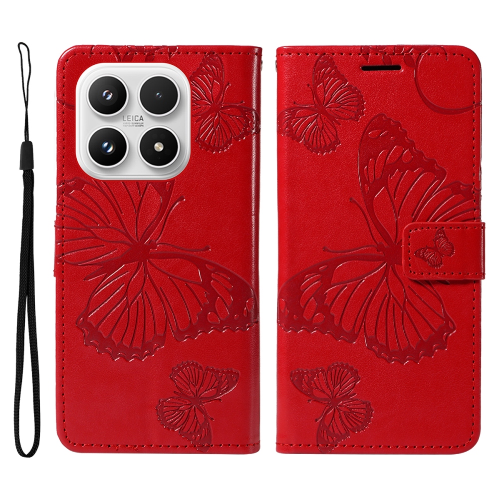 Big Butterfly knižkové puzdro na Xiaomi 17 - červené