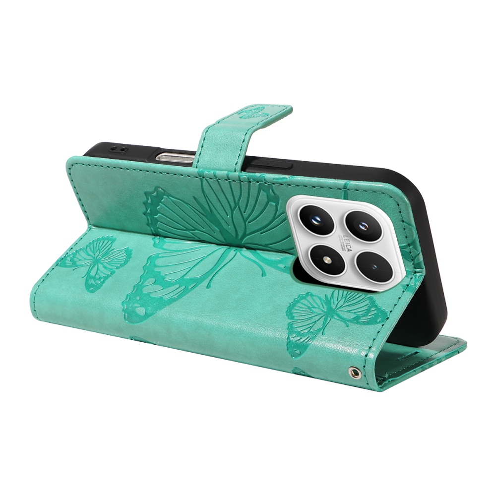 Big Butterfly knižkové puzdro na Xiaomi 17 - modrozelené