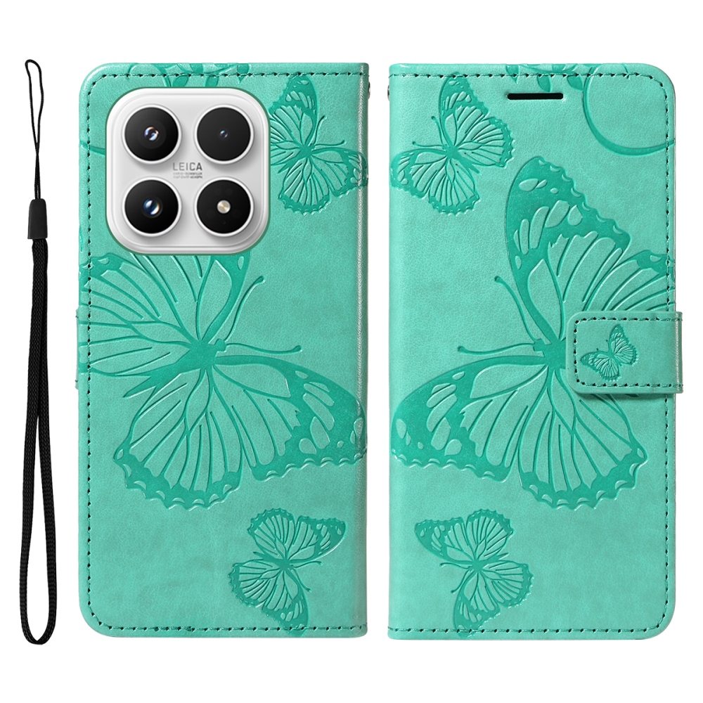 Big Butterfly knižkové puzdro na Xiaomi 17 - modrozelené