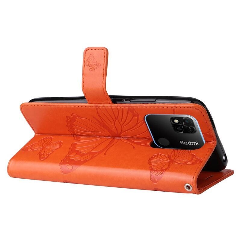 Big Butterfly knižkové púzdro na Xiaomi Redmi 10A - oranžové
