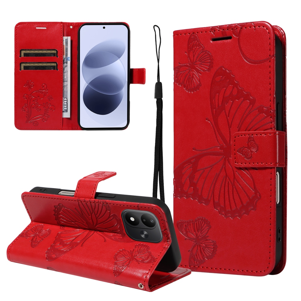 Big Butterfly knižkové púzdro na Xiaomi Redmi Note 17 4G/5G - červené