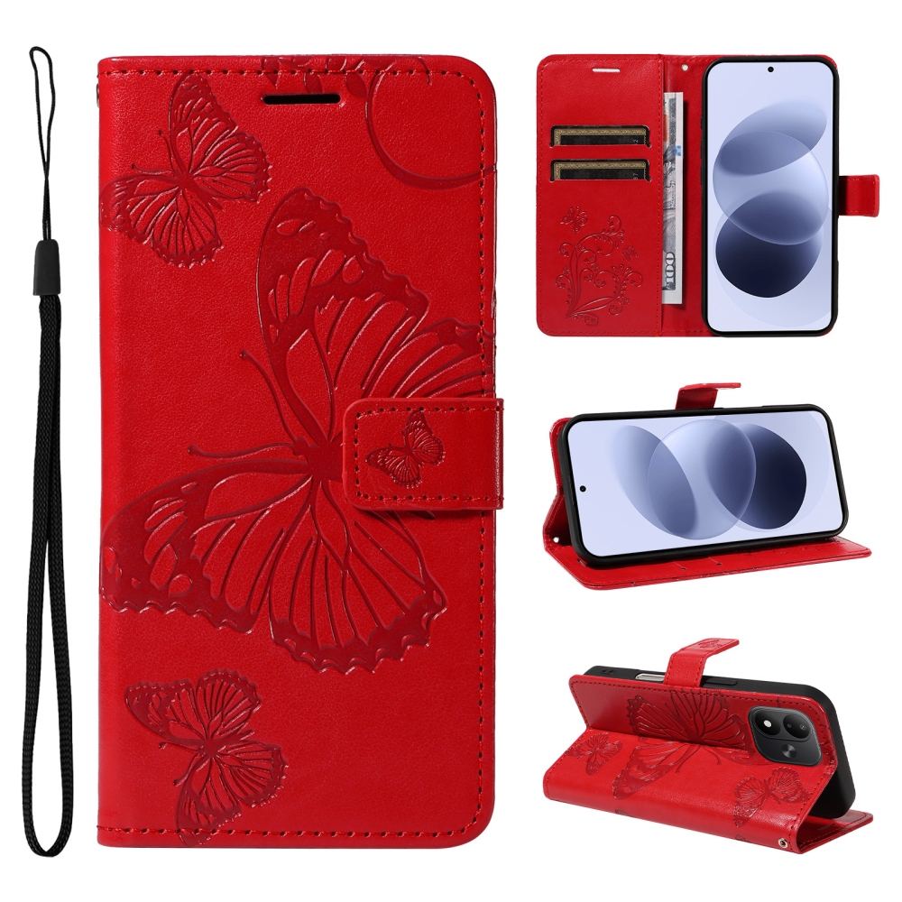 Big Butterfly knižkové púzdro na Xiaomi Redmi Note 17 4G/5G - červené