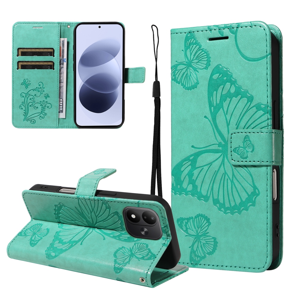 Big Butterfly knižkové púzdro na Xiaomi Redmi Note 17 4G/5G - modrozelené