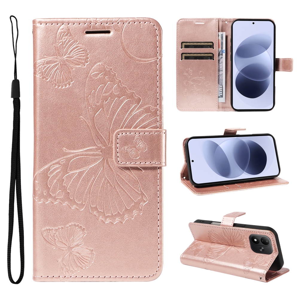 Big Butterfly knižkové púzdro na Xiaomi Redmi Note 17 4G/5G - ružovozlaté
