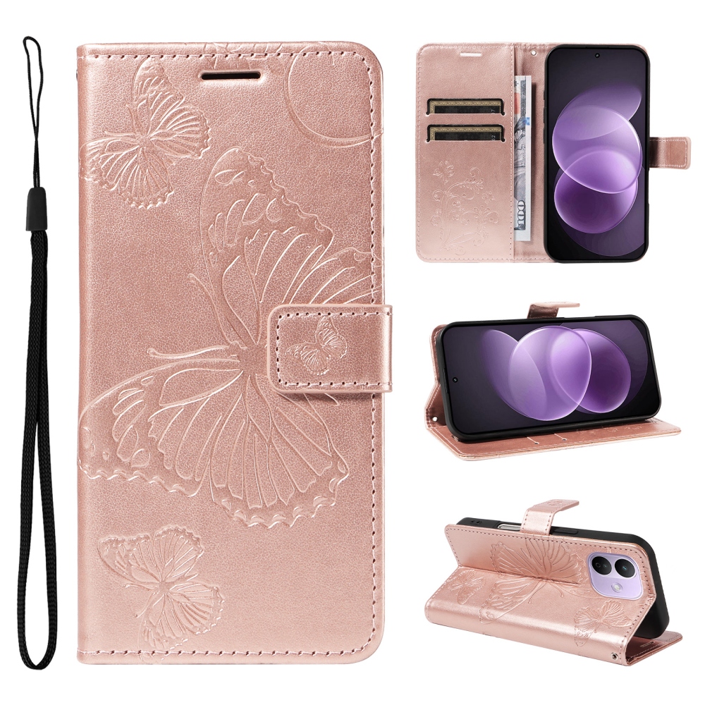 Big Butterfly knižkové puzdro na Xiaomi Redmi Note 17 Pro 5G - ružovozlaté