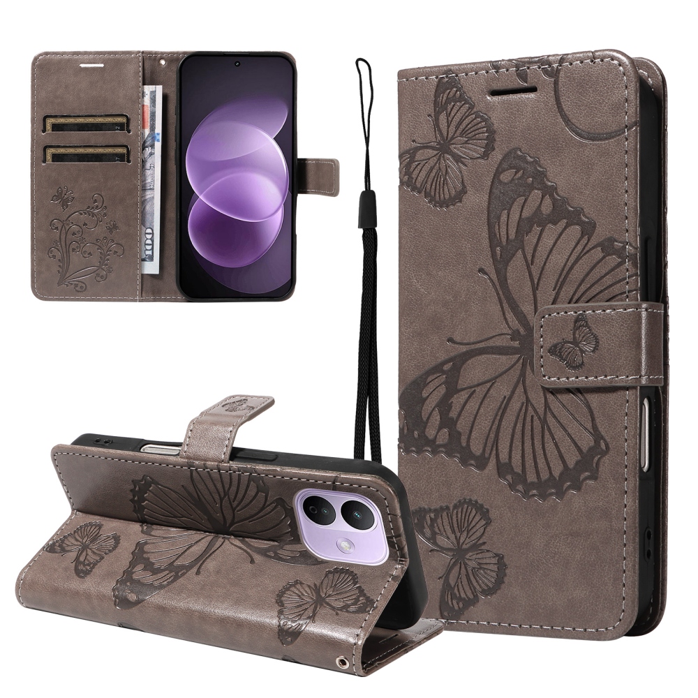 Big Butterfly knižkové púzdro na Xiaomi Redmi Note 17 Pro 5G - šedé