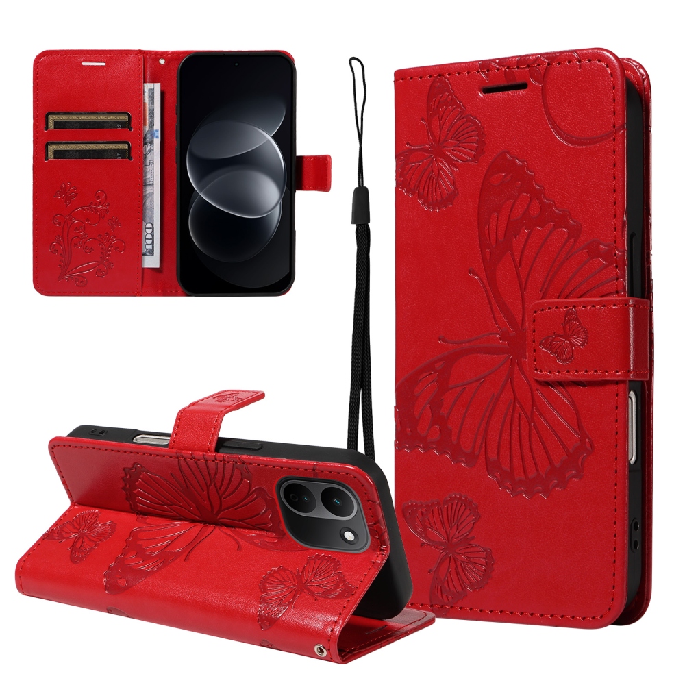 Big Butterfly knižkové púzdro na Xiaomi Redmi Note 17 Pro Max 5G - červené