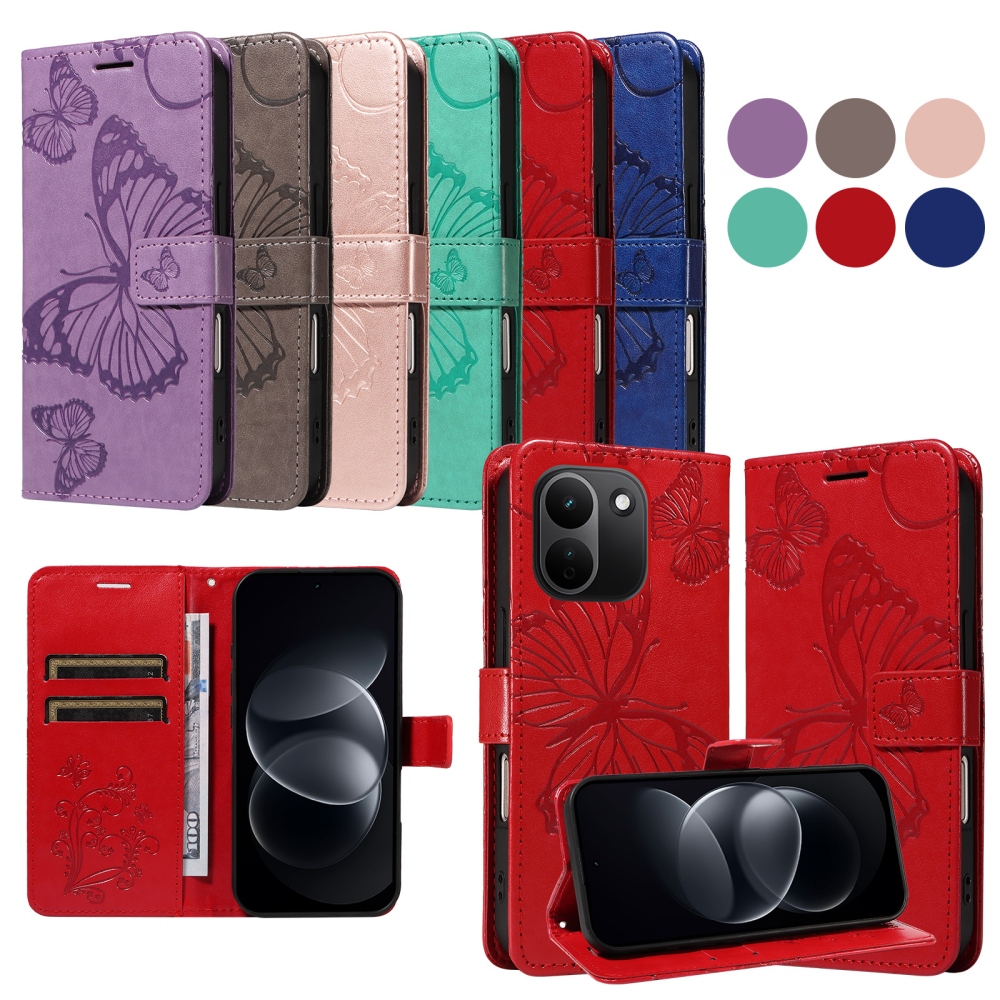 Big Butterfly knižkové púzdro na Xiaomi Redmi Note 17 Pro Max 5G - červené