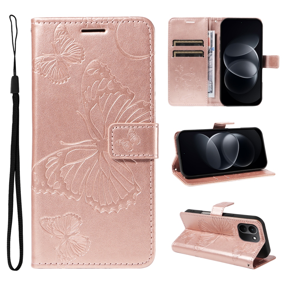 Big Butterfly knižkové púzdro na Xiaomi Redmi Note 17 Pro Max 5G - ružovozlaté