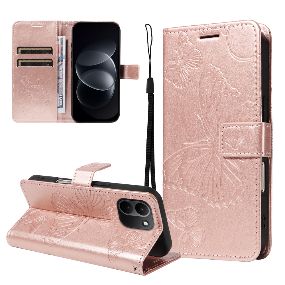 Big Butterfly knižkové púzdro na Xiaomi Redmi Note 17 Pro Max 5G - ružovozlaté