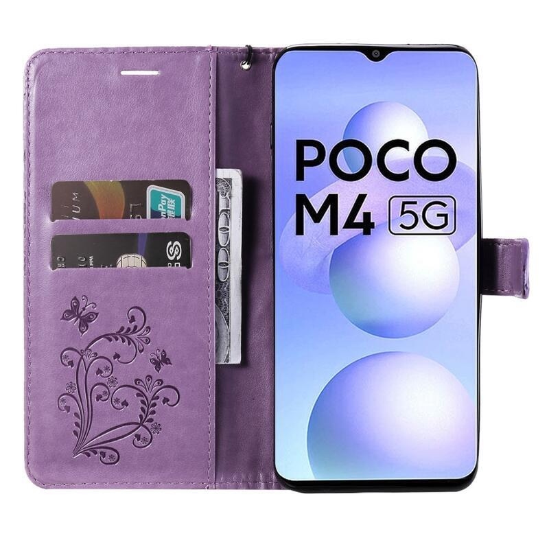 Butterfly peňaženkové púzdro pre mobil Xiaomi Poco M4 5G - fialové