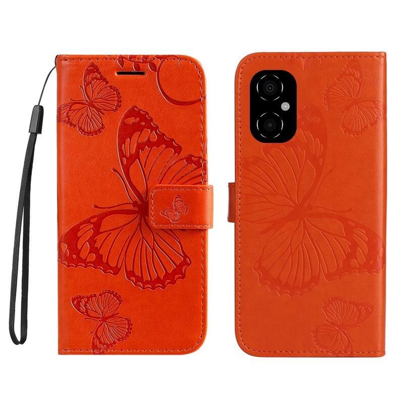 Butterfly peňaženkové púzdro pre mobil Xiaomi Poco M4 5G - oranžové