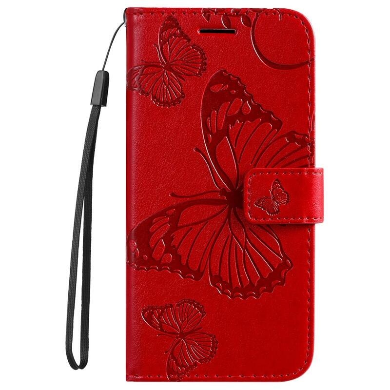 Butterfly PU kožené peněženkové puzdro na mobil Xiaomi Redmi 10/Redmi 10 (2022) - červené