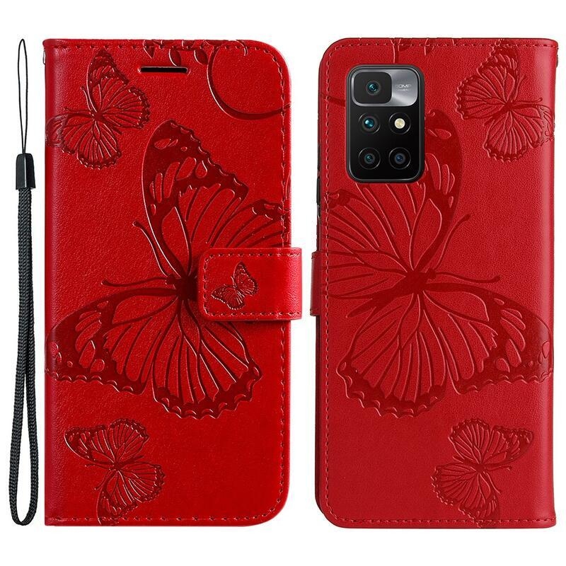 Butterfly PU kožené peněženkové puzdro na mobil Xiaomi Redmi 10/Redmi 10 (2022) - červené