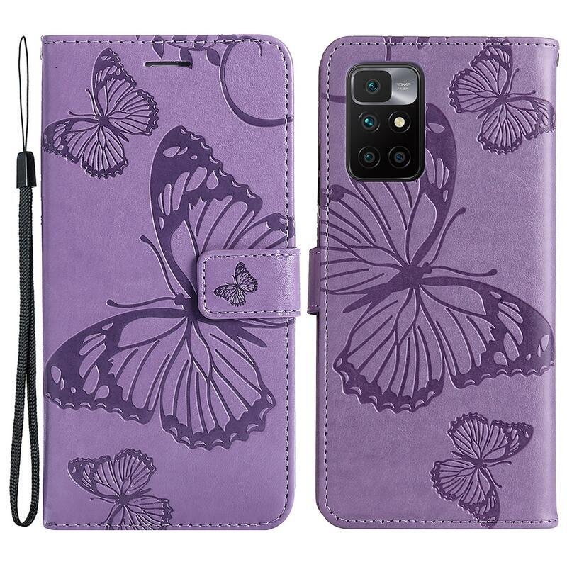 Butterfly PU kožené peněženkové puzdro na mobil Xiaomi Redmi 10/Redmi 10 (2022) - fialové