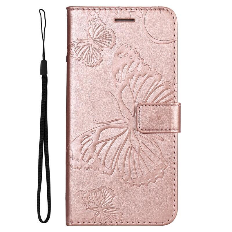 Butterfly PU kožené peněženkové puzdro pre mobilný telefón Xiaomi 11T / 11T Pro - růžovozlaté