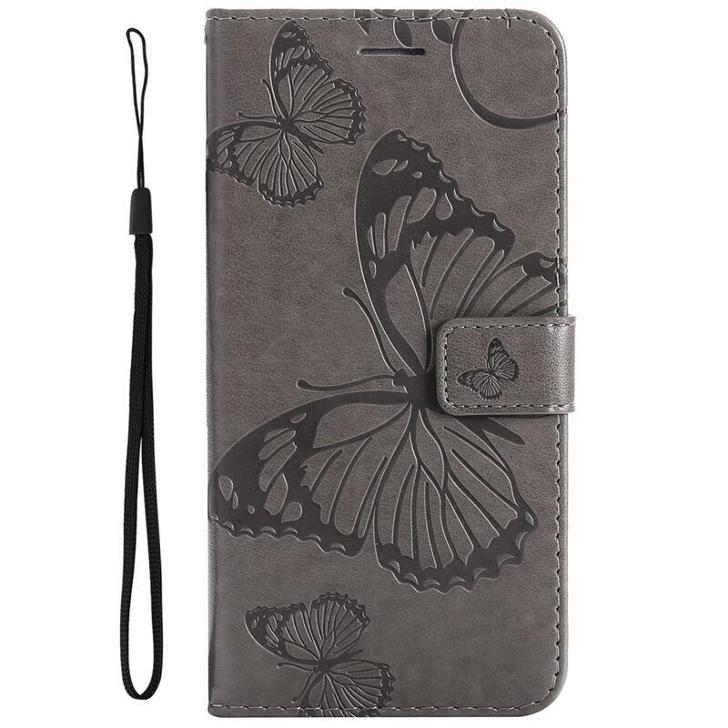 Butterfly PU kožené peněženkové puzdro pre mobilný telefón Xiaomi 11T / 11T Pro - šedé