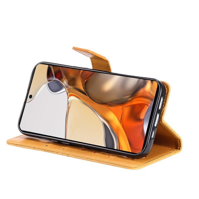 Butterfly PU kožené peněženkové puzdro pre mobilný telefón Xiaomi 11T / 11T Pro - žlté