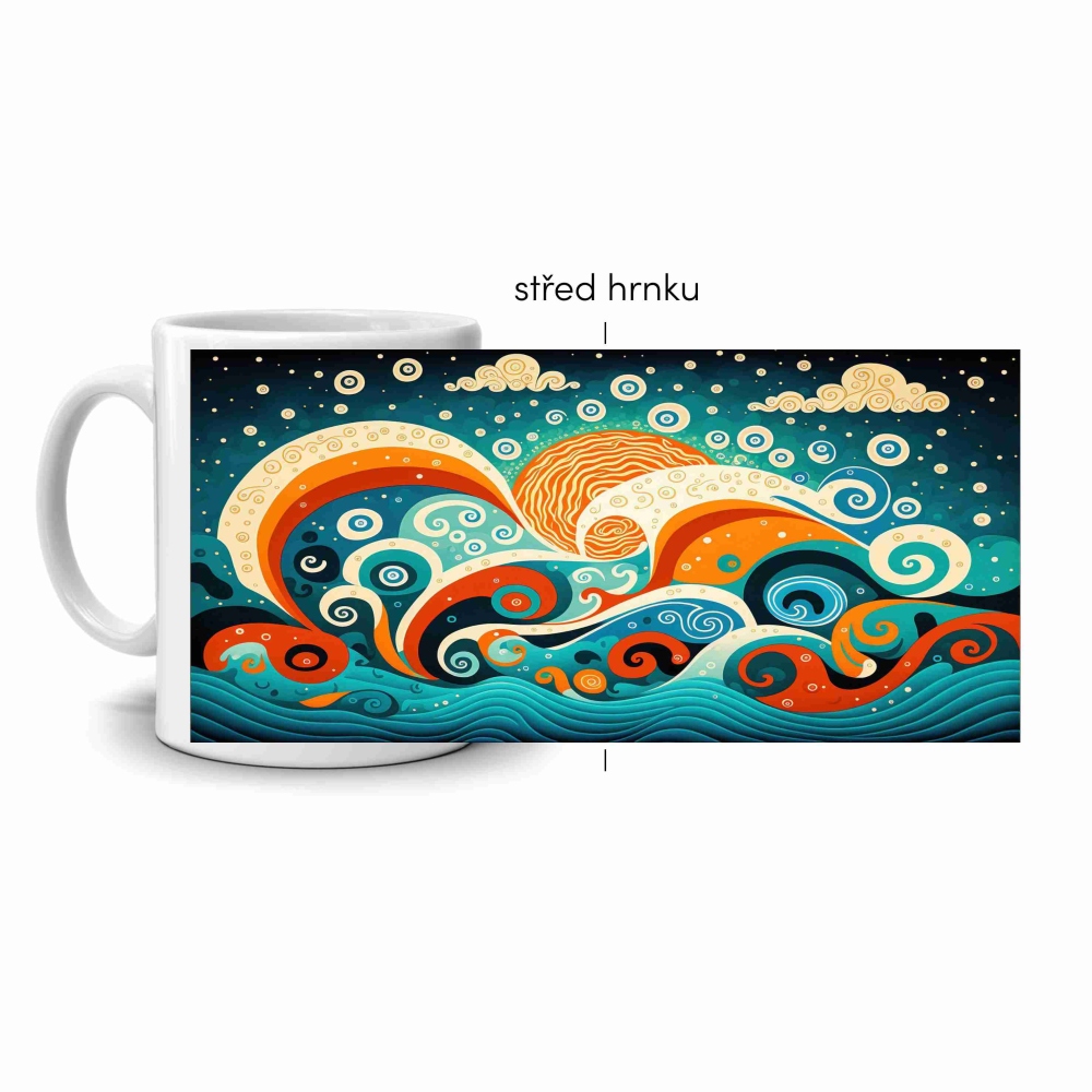 Biely keramický hrnček 330ml s obrázkom - abstraktný motív 10