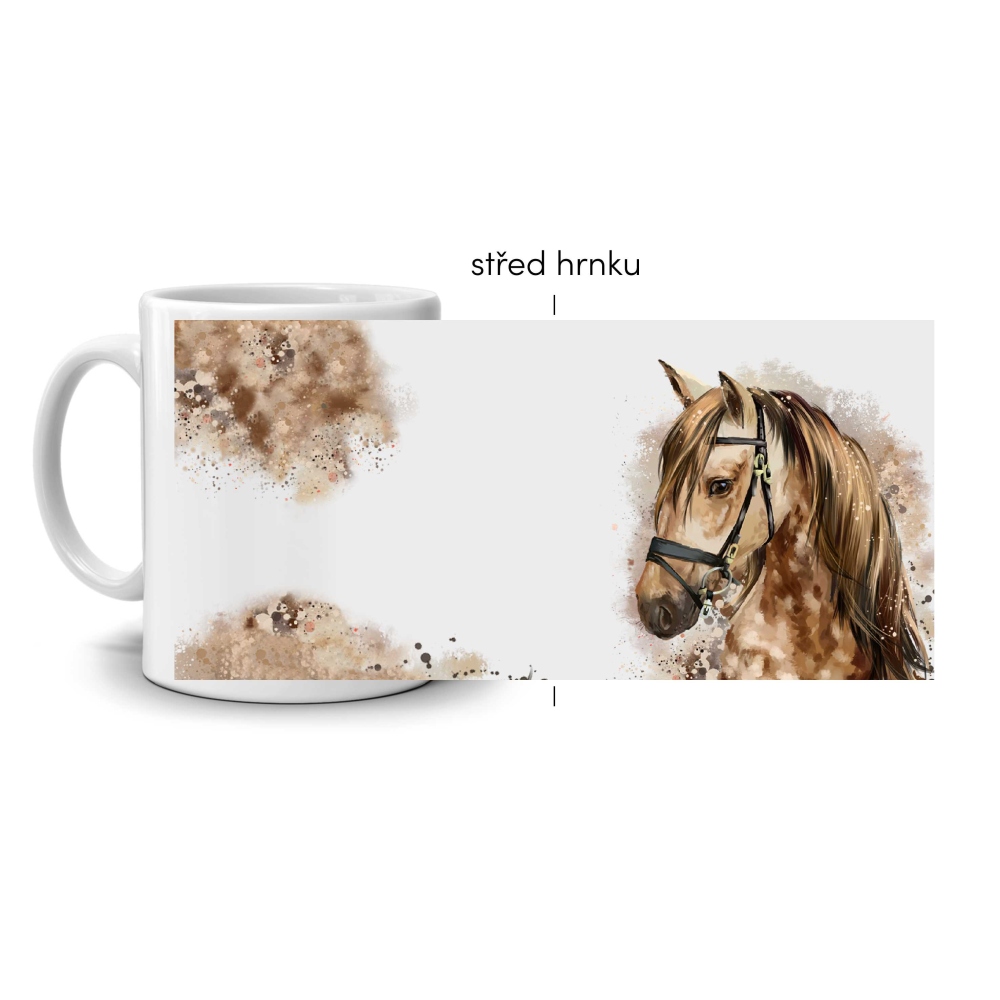 Biely keramický hrnček 330ml s obrázkom - akvarelový kôň