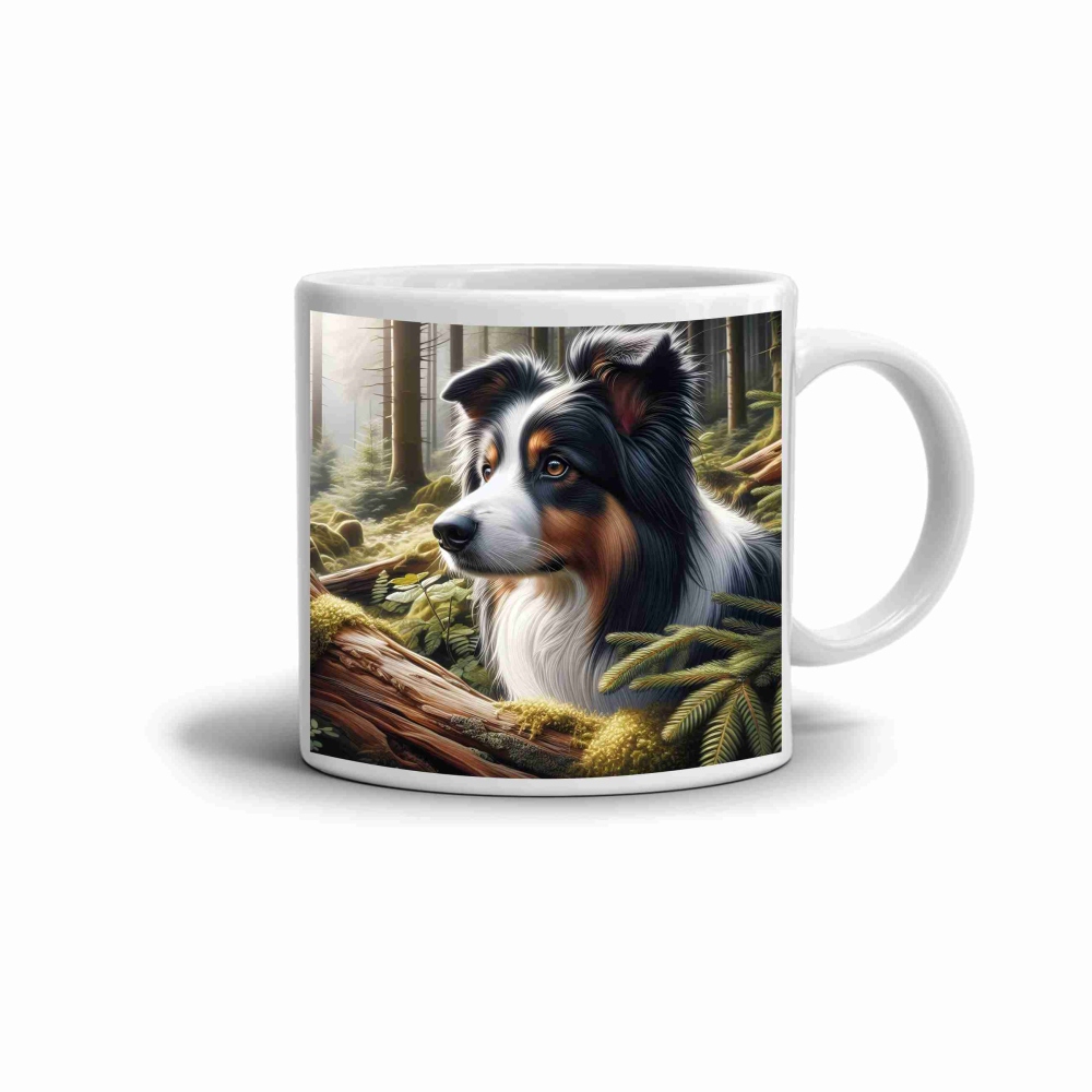 Biely keramický hrnček 330ml s obrázkom - austrálsky ovčiak 2