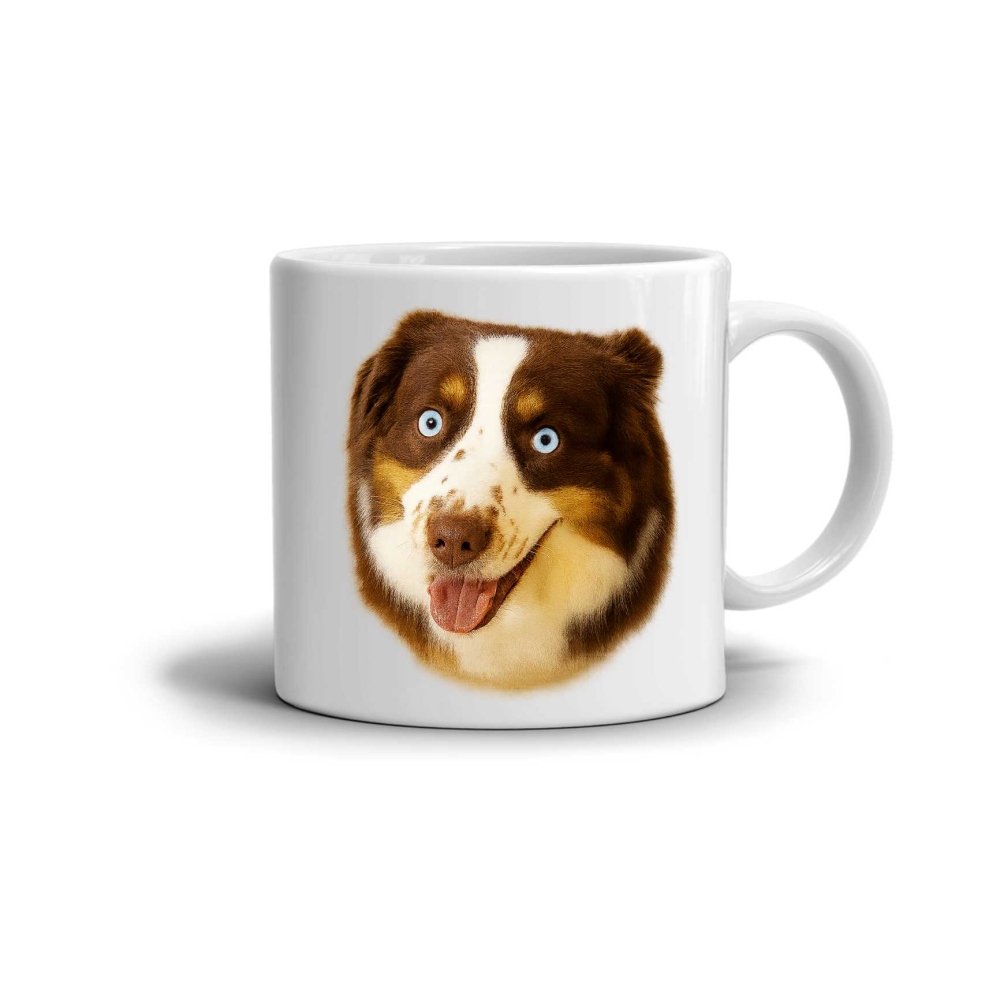 Biely keramický hrnček 330ml s obrázkom - austrálsky ovčiak