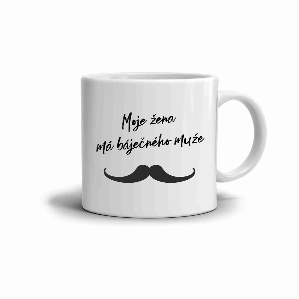 Biely keramický hrnček 330ml s obrázkom - báječný muž