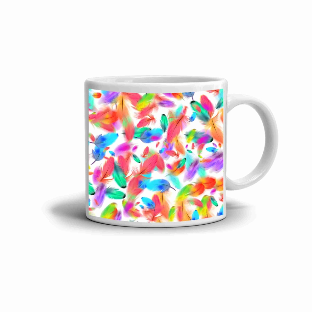 Biely keramický hrnček 330ml s obrázkom - farebné pierka