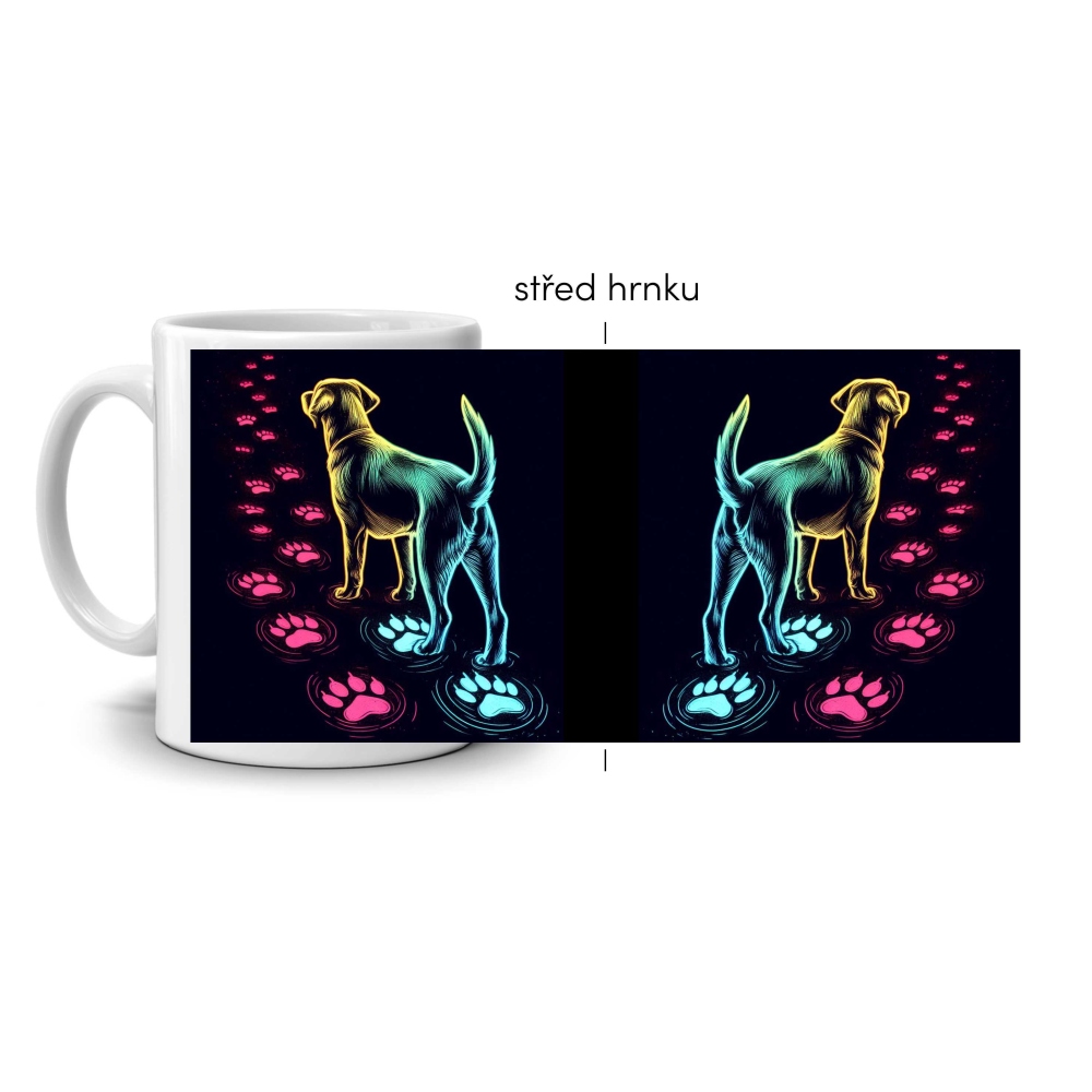 Biely keramický hrnček 330ml s obrázkom - farebný psí chodník