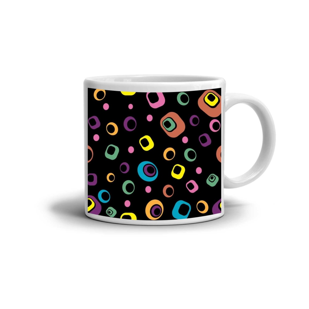 Biely keramický hrnček 330ml s obrázkom - farebné kruhy a štvorce