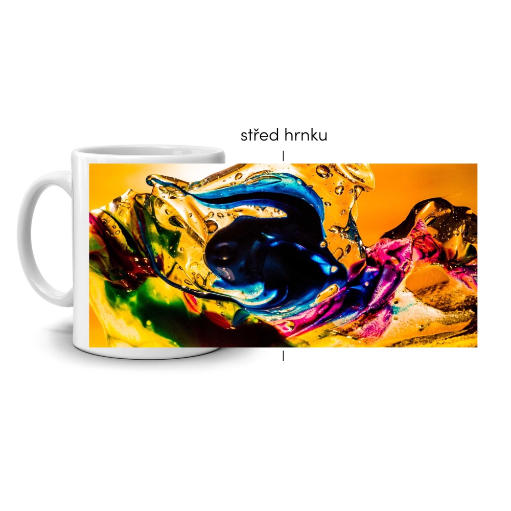 Biely keramický hrnček 330ml s obrázkom - farebný chaos