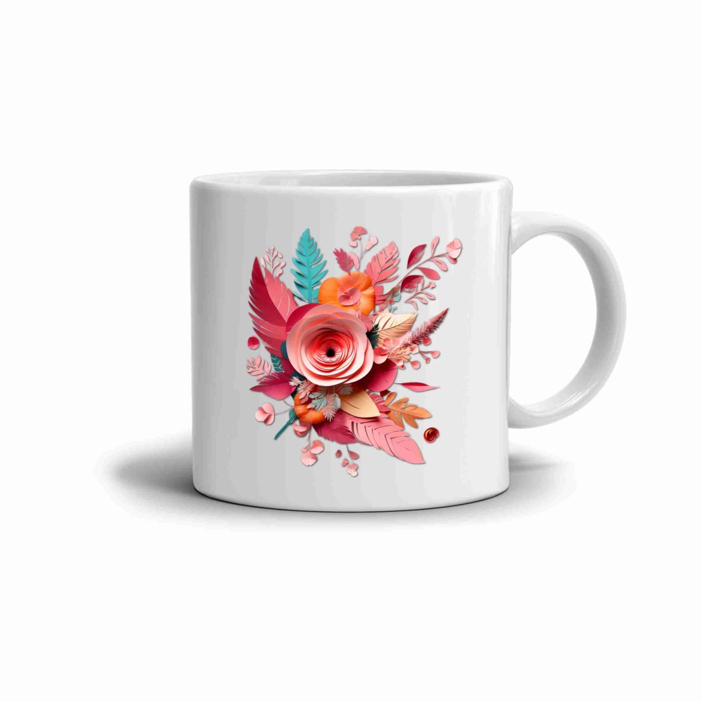 Biely keramický hrnček 330ml s obrázkom - farebný kvietok