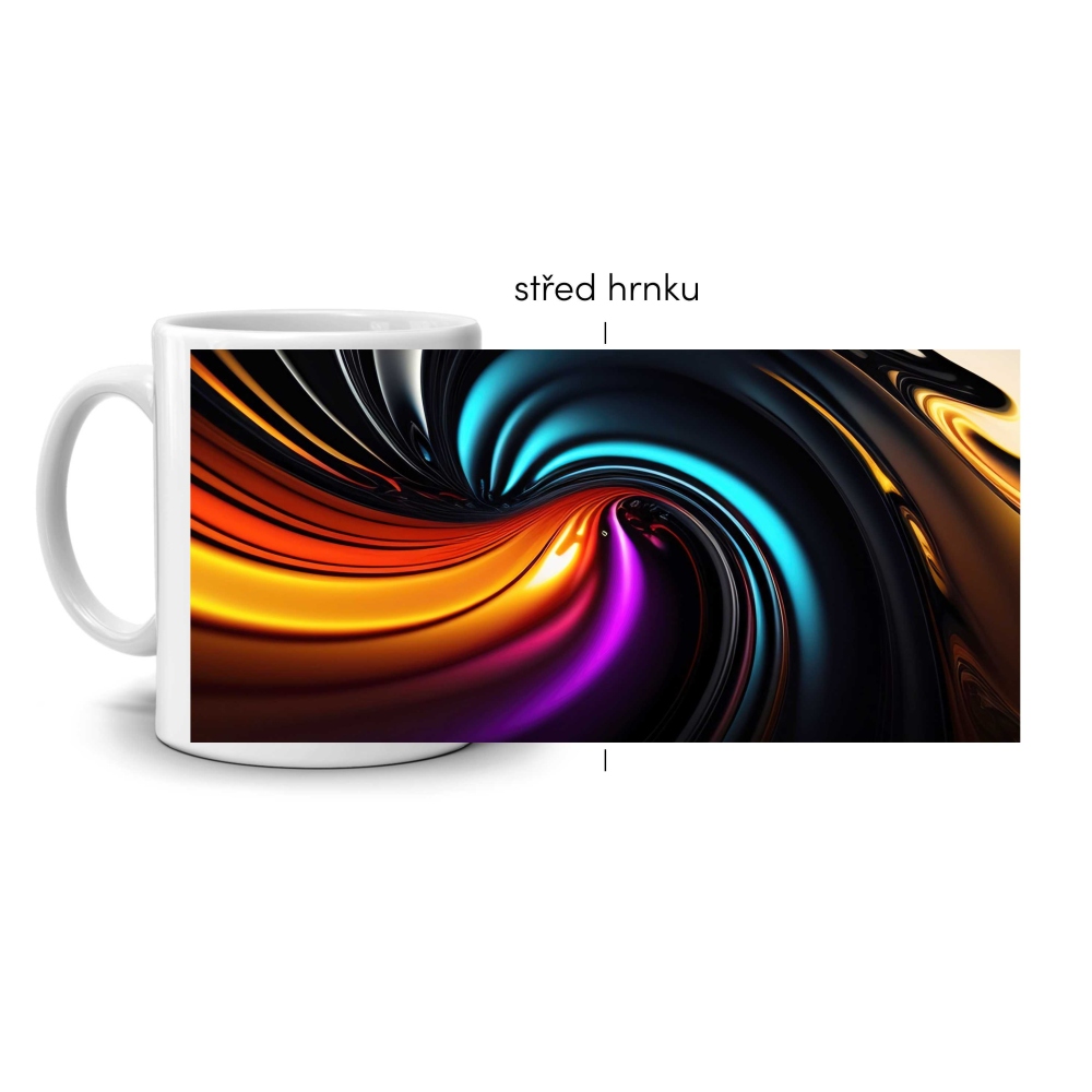 Biely keramický hrnček 330ml s obrázkom - farebný vír energie