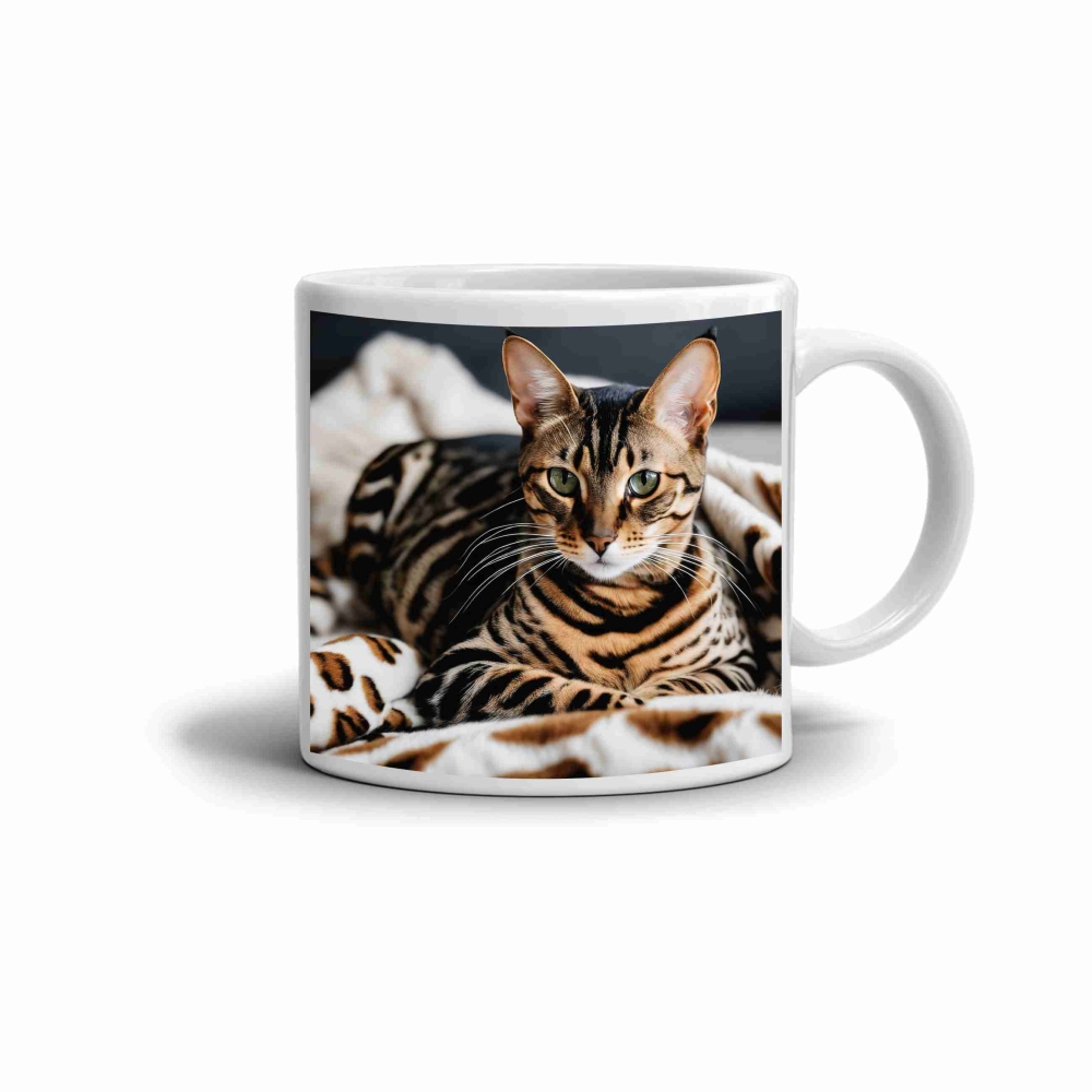 Biely keramický hrnček 330ml s obrázkom - bengálska mačka