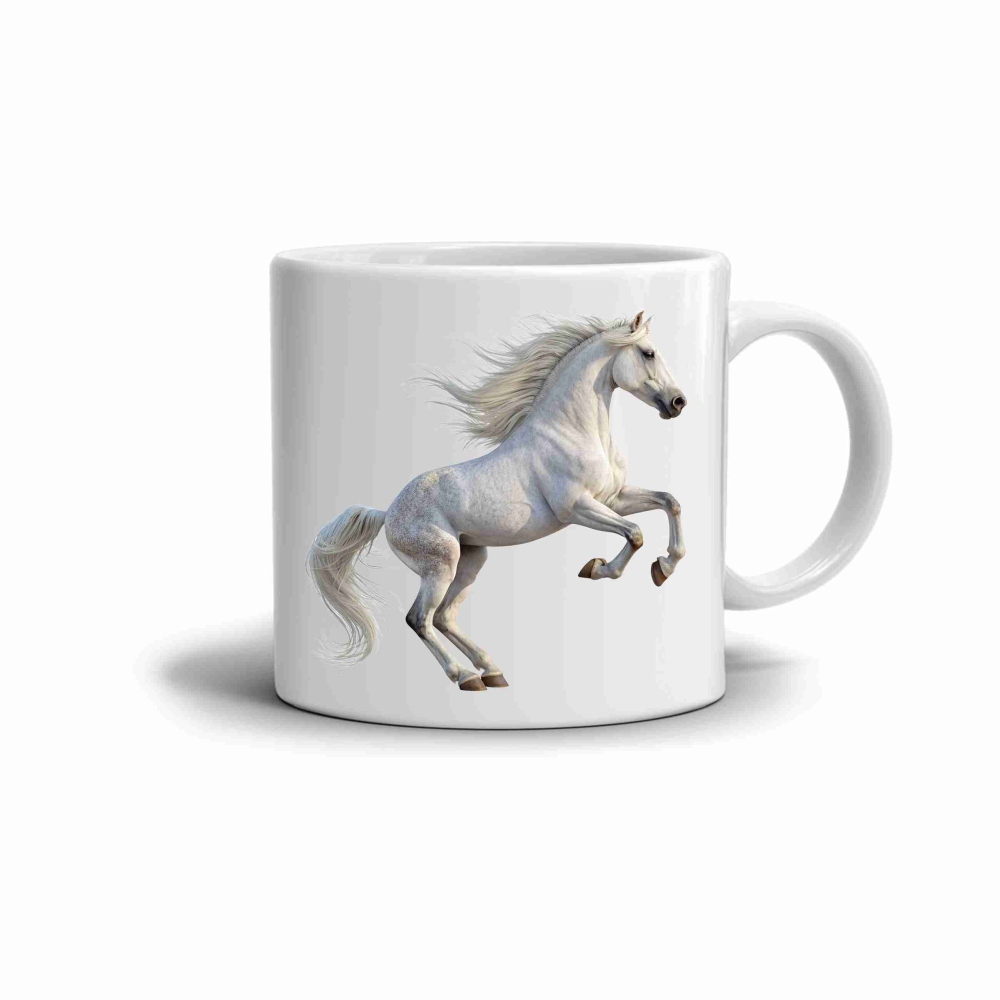 Biely keramický hrnček 330ml s obrázkom - biely kôň