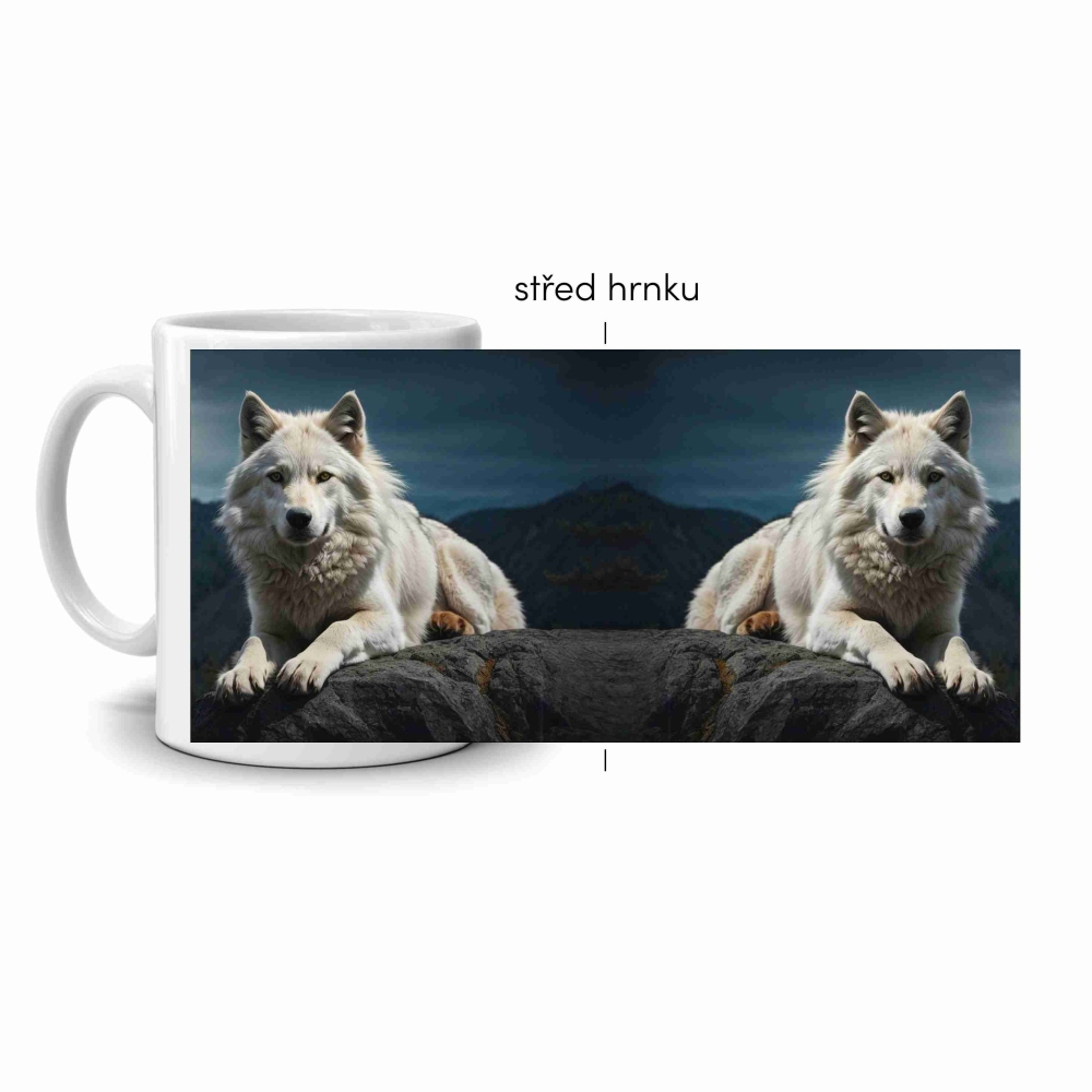 Biely keramický hrnček 330ml s obrázkom - biely vlk 2