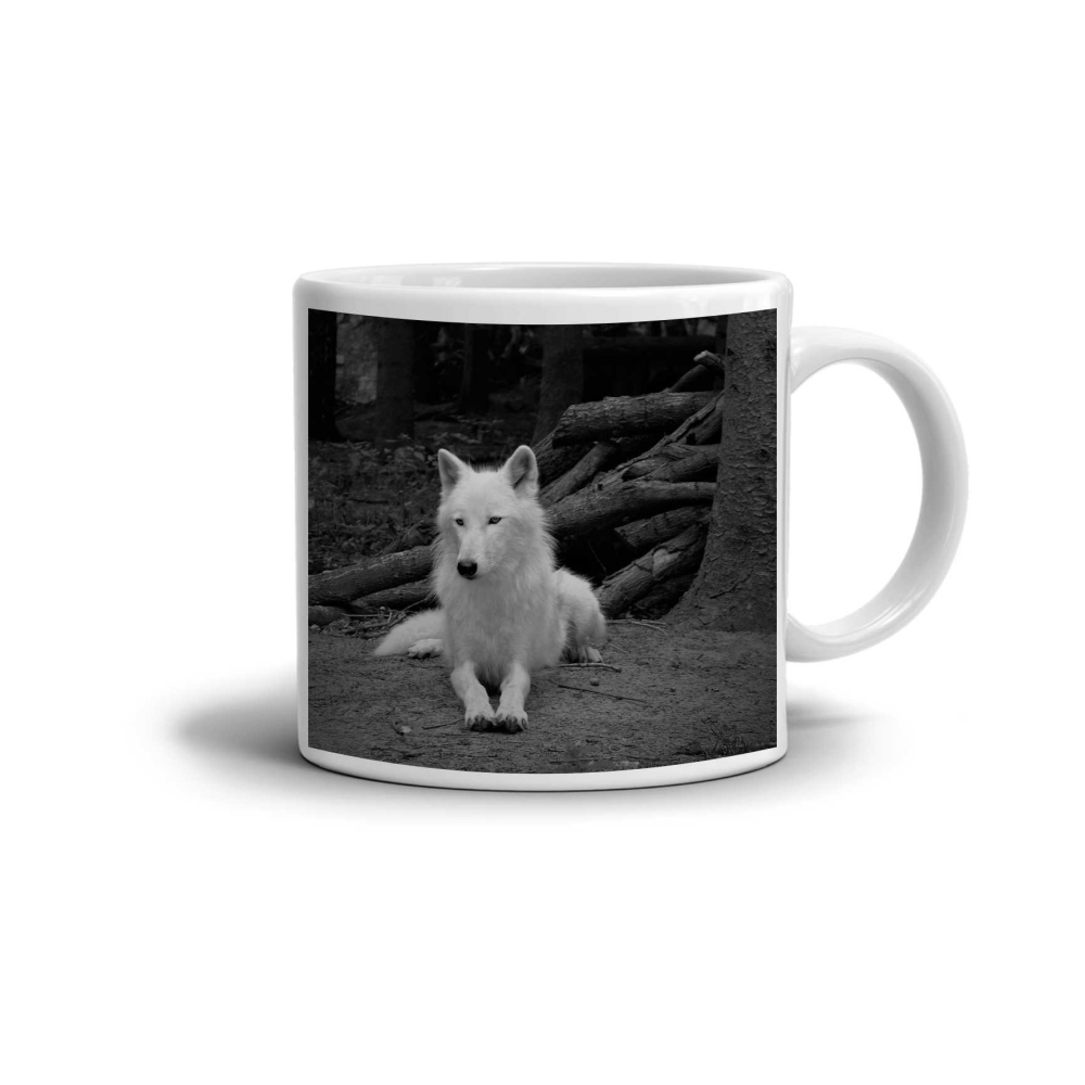Biely keramický hrnček 330ml s obrázkom - biely vlk