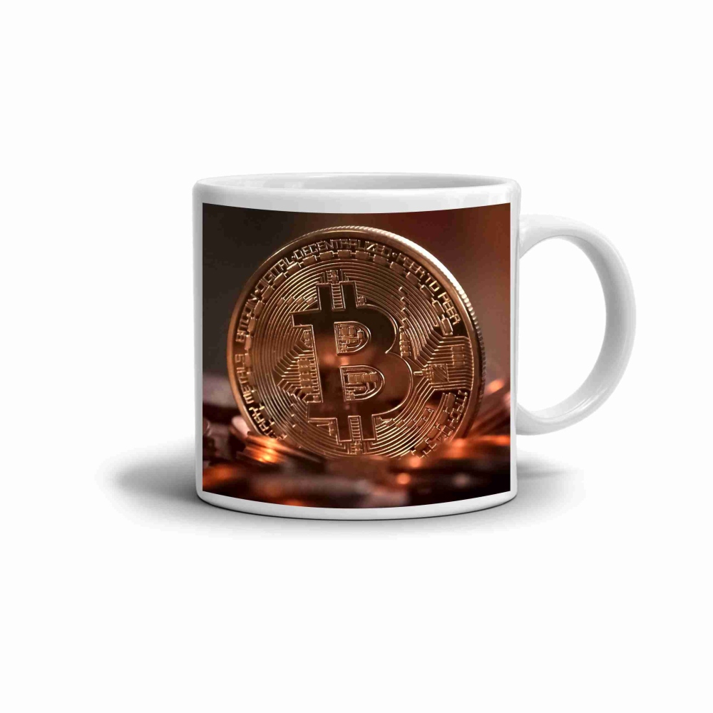 Biely keramický hrnček 330ml s obrázkom - bitcoin