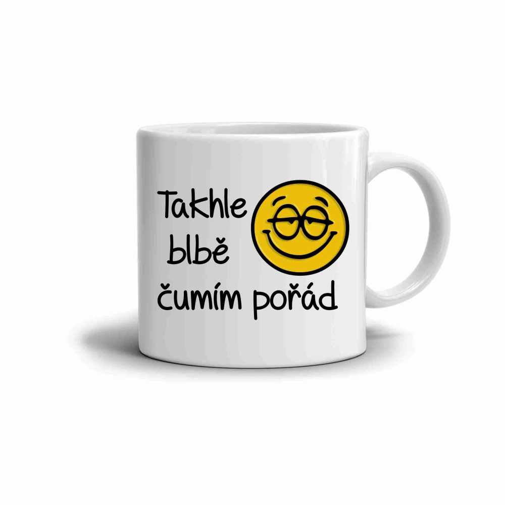 Biely keramický hrnček 330ml s obrázkom - blbo čumím