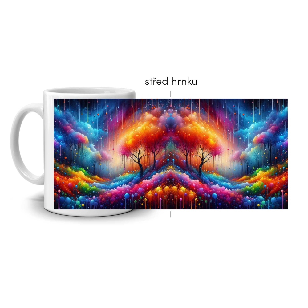 Biely keramický hrnček 330ml s obrázkom - farebná kraji snov 2