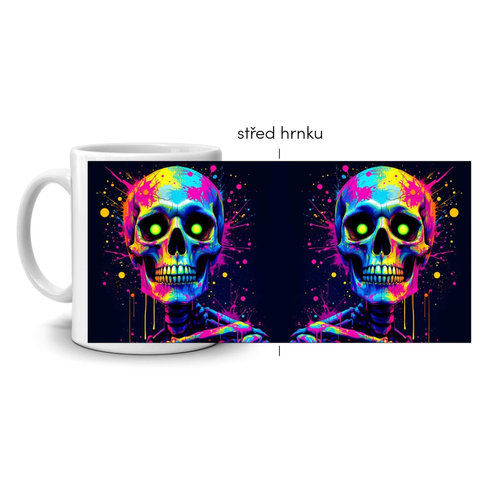 Biely keramický hrnček 330ml s obrázkom - celoplošný motív psychedelická smrť