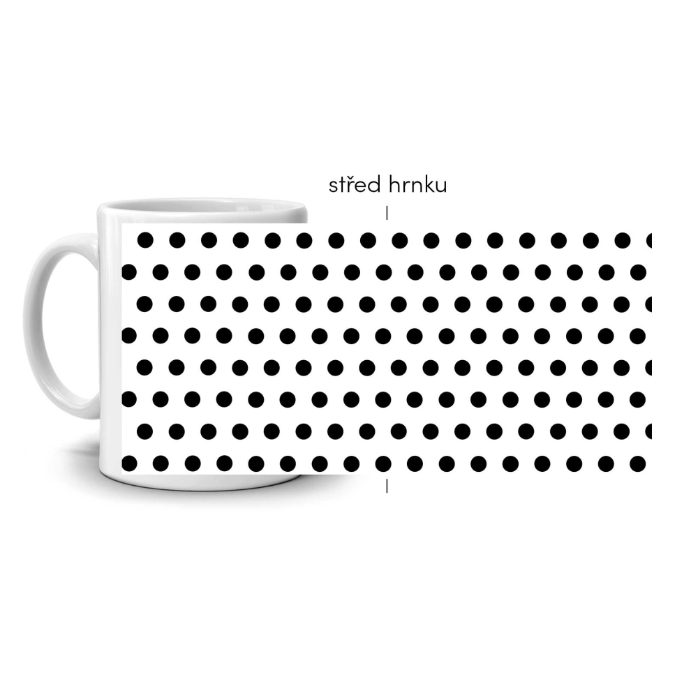 Biely keramický hrnček 330ml s obrázkom - čiernobiely bodkový vzor