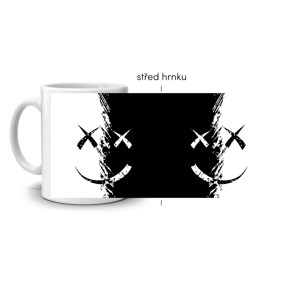 Biely keramický hrnček 330ml s obrázkom - čiernobiely úsmev