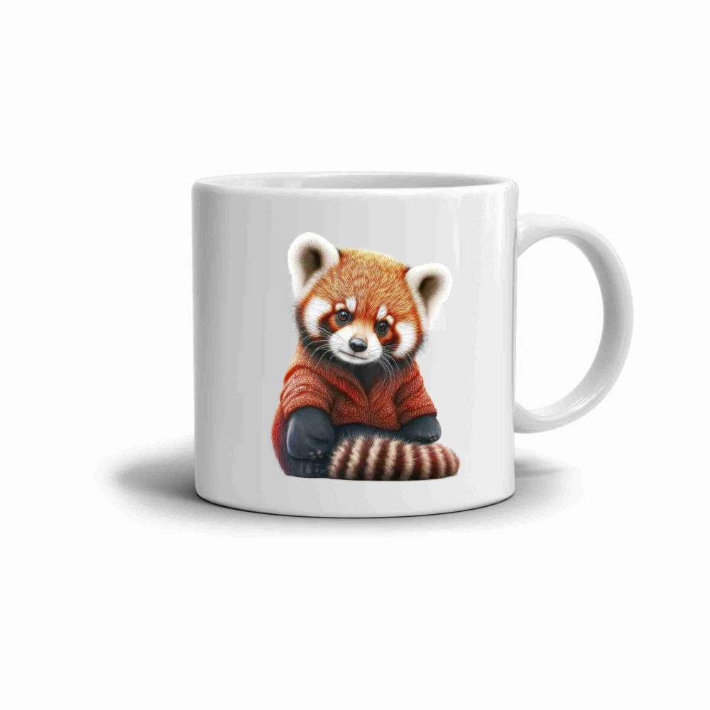 Biely keramický hrnček 330ml s obrázkom - červená panda vo svetri