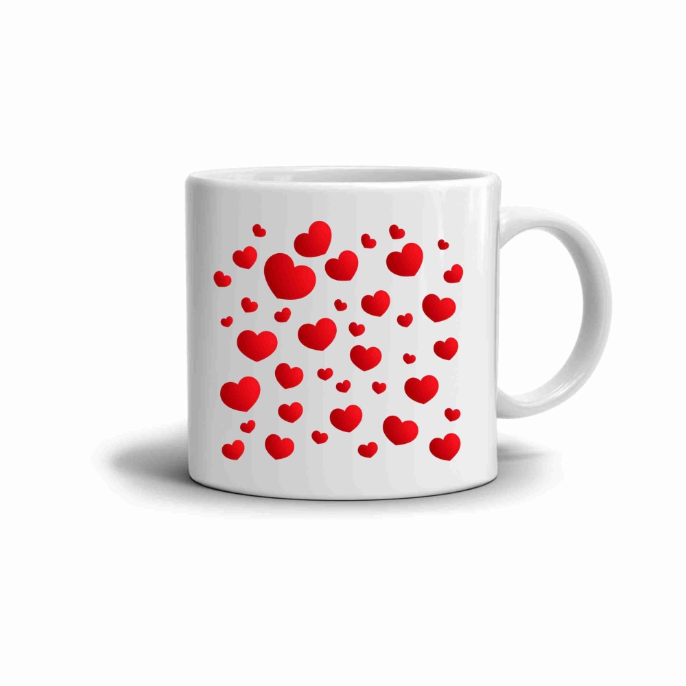 Biely keramický hrnček 330ml s obrázkom - červená srdiečka