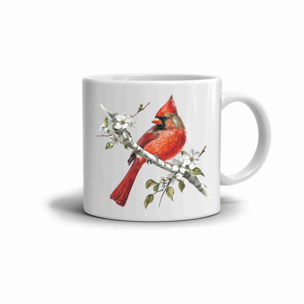 Biely keramický hrnček 330ml s obrázkom - červienka na vetve 2