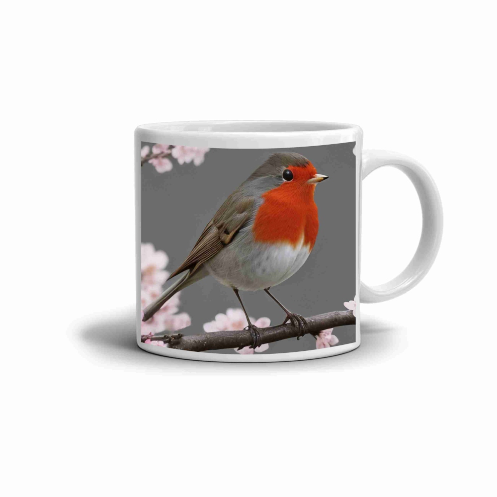 Biely keramický hrnček 330ml s obrázkom - červienka na vetve