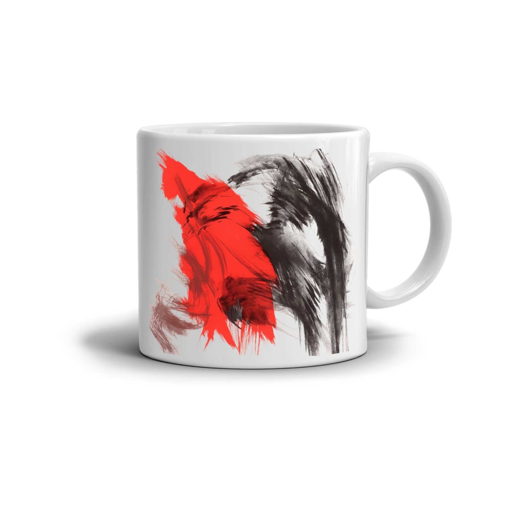 Biely keramický hrnček 330ml s obrázkom - červený ťah