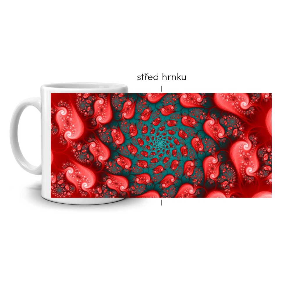 Biely keramický hrnček 330ml s obrázkom - červený vír