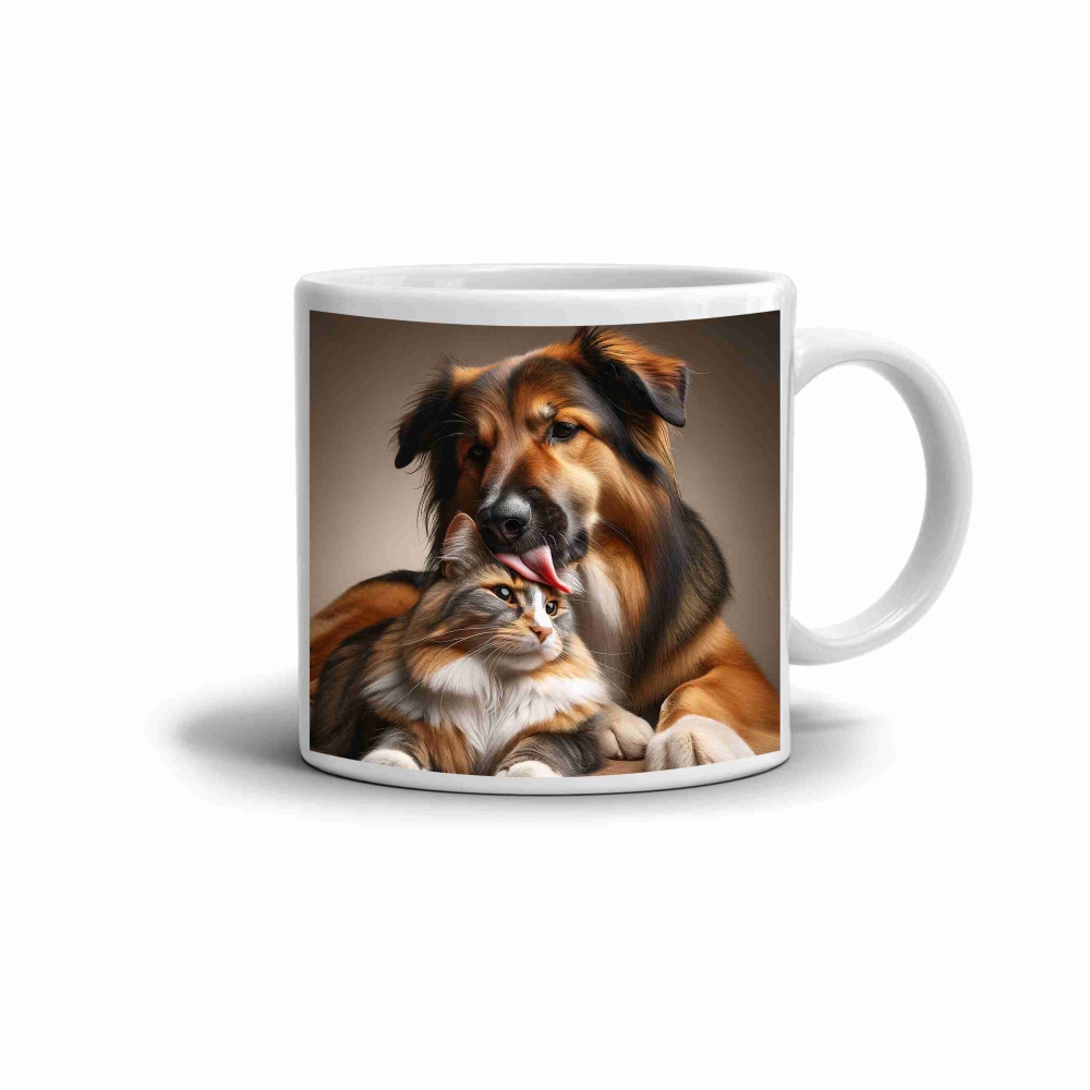 Biely keramický hrnček 330ml s obrázkom - chlpatí kamaráti